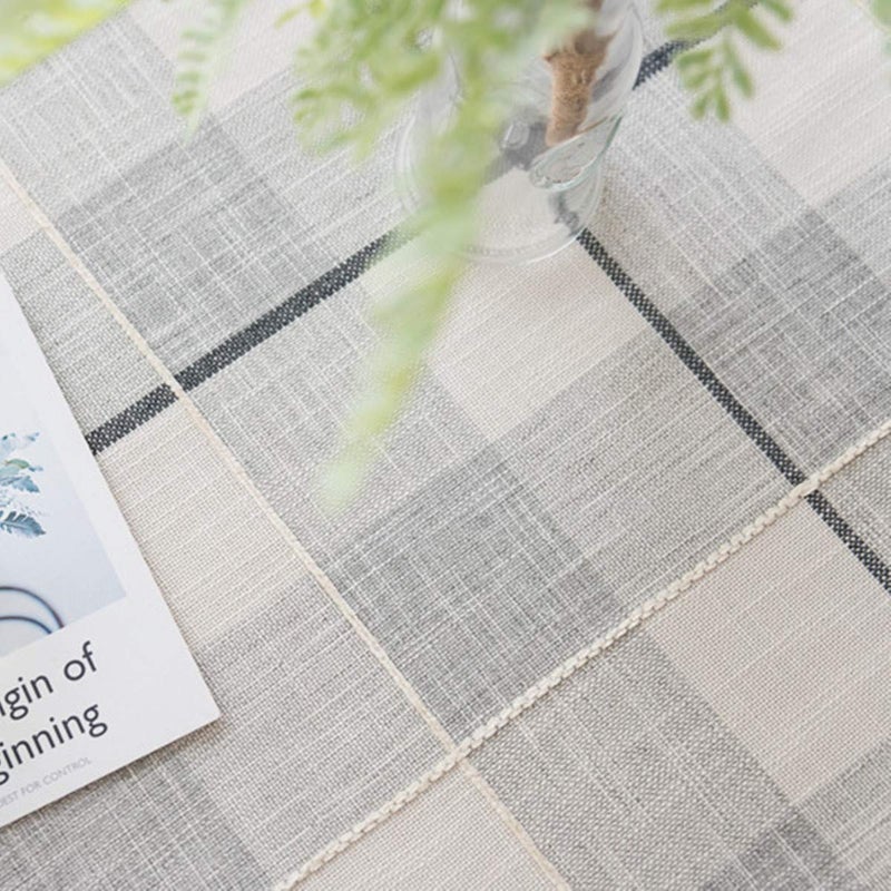 Dimatic Heavy Weight Cotton Linen Tablecloth, Plaid Tassel Round Table Cover for Kitchen Dining Room Tabletop Decorations, Round - 78", Grey Check - Image 5
